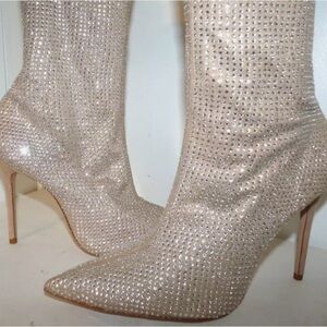 SCHUTZ Sparkling Rhinestone Heeled Boots - Cream